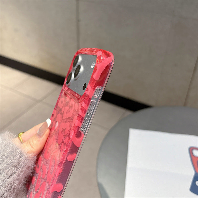 Pink Leopard Print Glitter Phone Case | Aesthetic Animal Print iPhone Cover