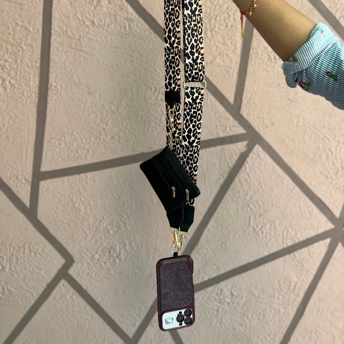 Leopard Print Crossbody Phone Strap with Mini Wallet Pouch for Girls