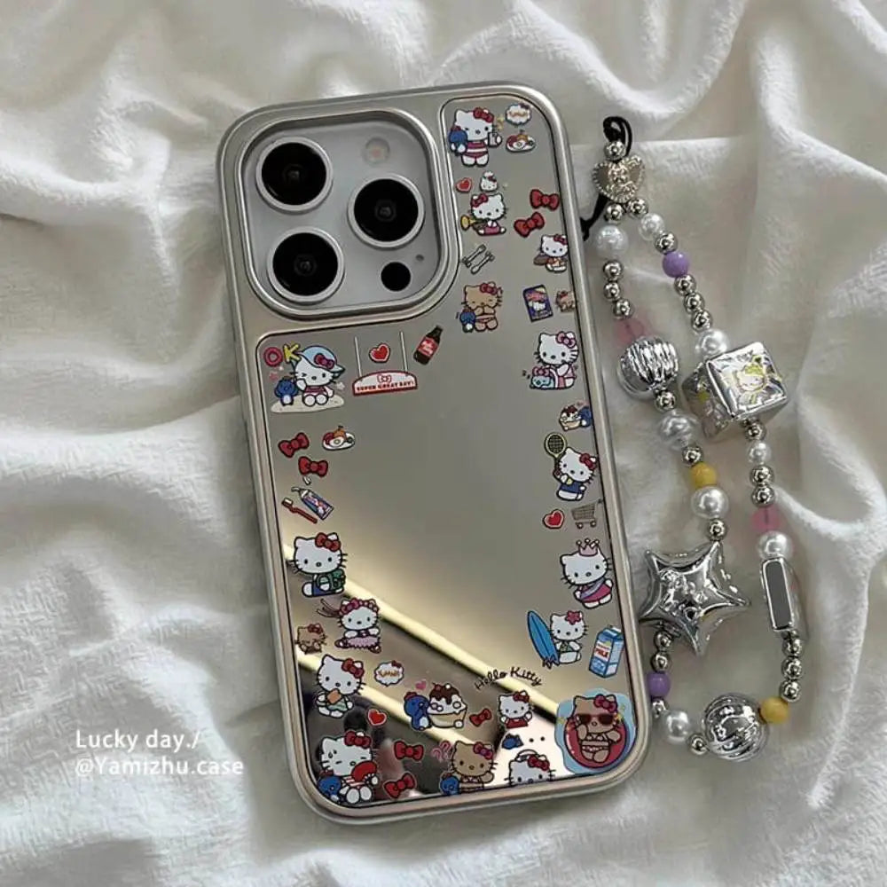 Hello Kitty Mirror iPhone Case with a Beaded Charm Strap