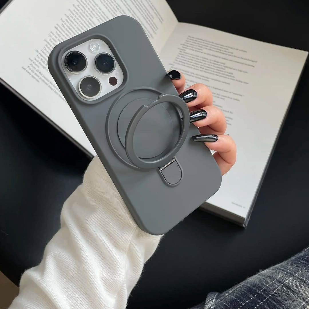 Matte Grey Minimalist Phone Case with Ring Holder & Stand ✨📱