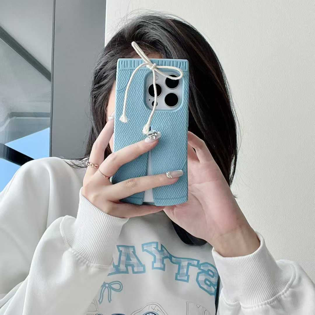 Trendy Blue Pants-Style Phone Case with Cute Drawstring Design