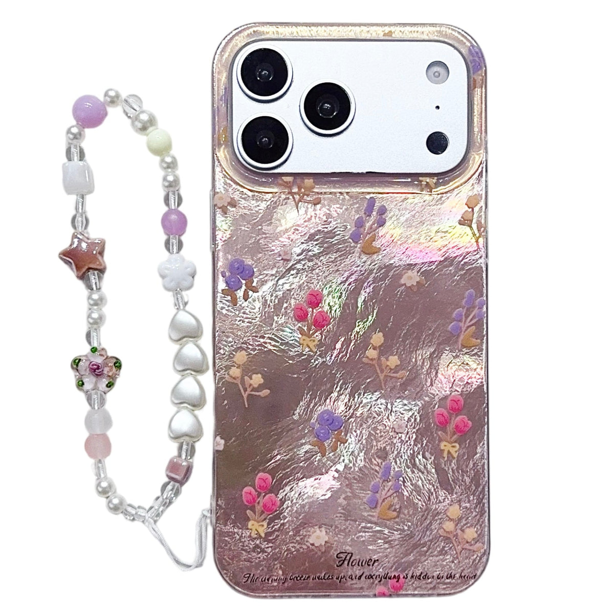 Floral Clear iPhone Case with Beaded Charm | Cute & Protective Phone Cover