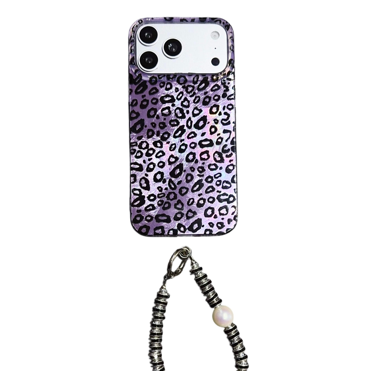 Purple Leopard Print iPhone Case with Charm Strap | Stylish Protective Phone Cover