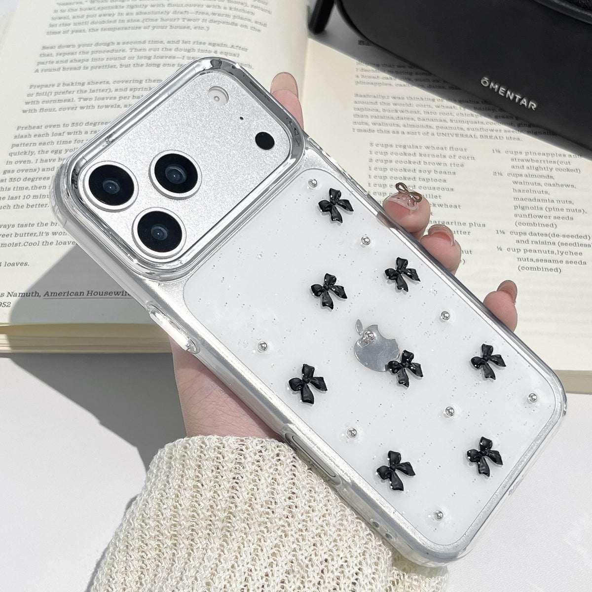 Stylish Clear Phone Case with Black Bow Charms—Cute Protective Cover