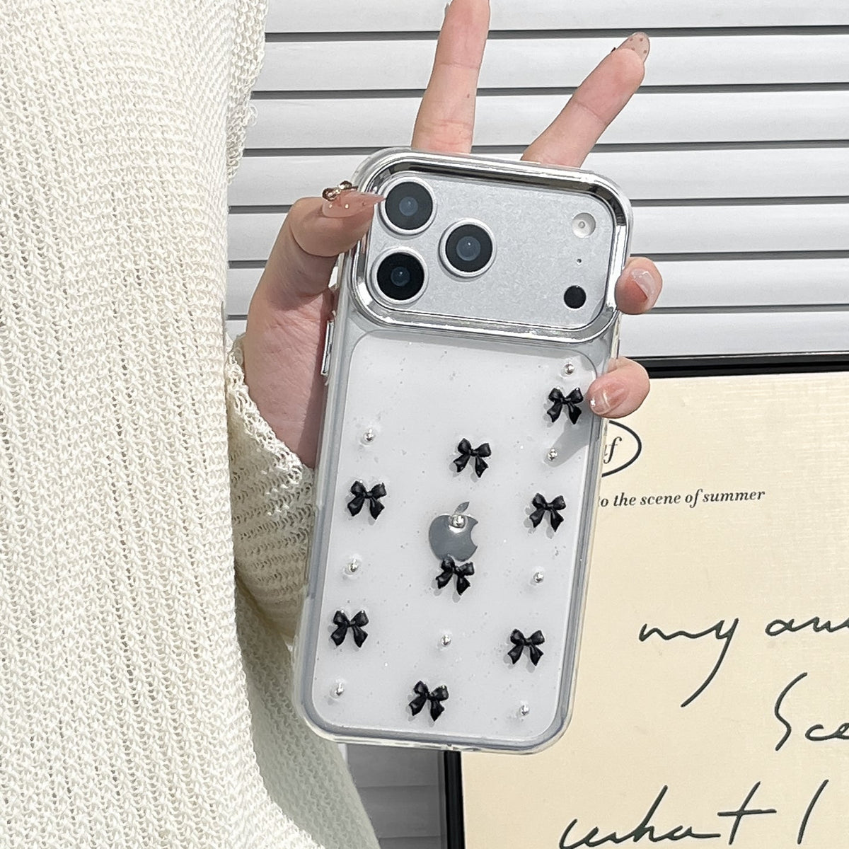 Stylish Clear Phone Case with Black Bow Charms—Cute Protective Cover
