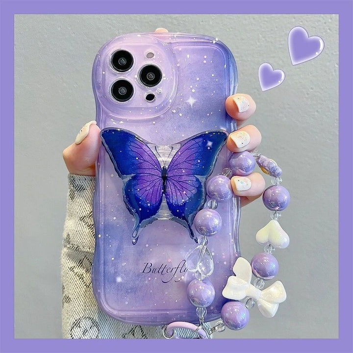 3D Pastel Butterfly Case With Pop Socket and Pendant Charm