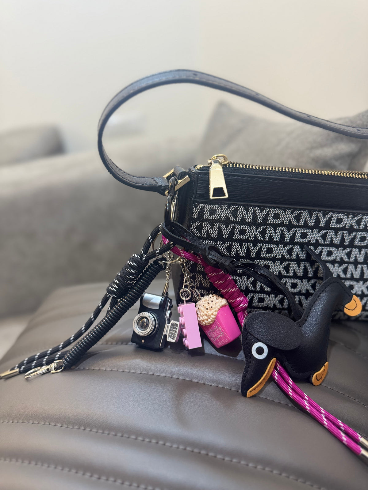 Cute Black Bird Dog Charm with LEGO & Camera Accessories