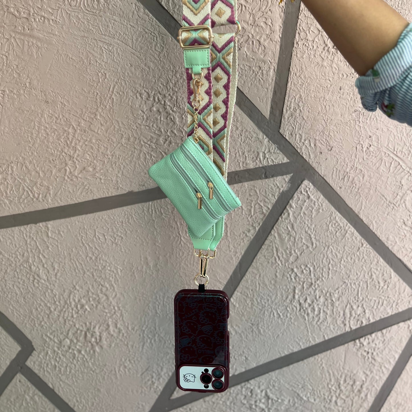 Trendy Crossbody Mobile Phone Strap with Mini Zip Pouch for Women