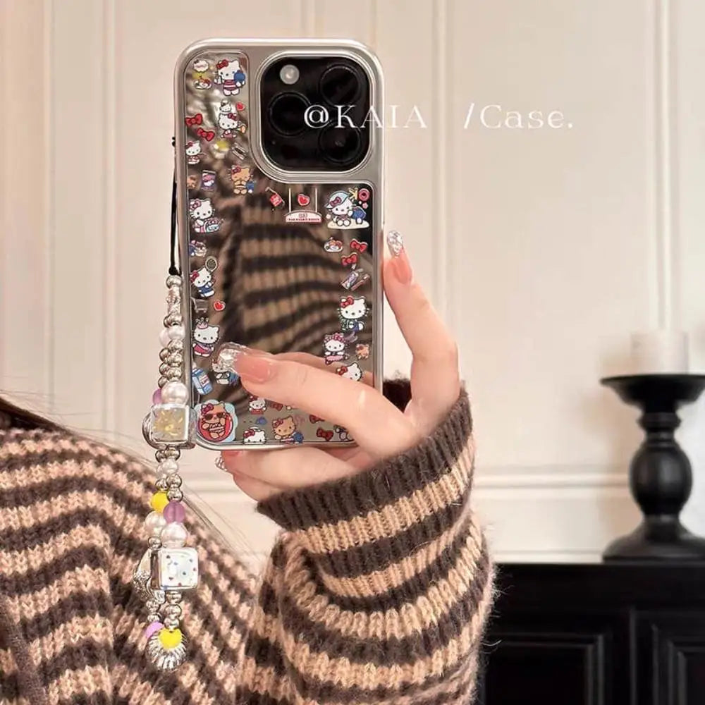 Hello Kitty Mirror iPhone Case with a Beaded Charm Strap