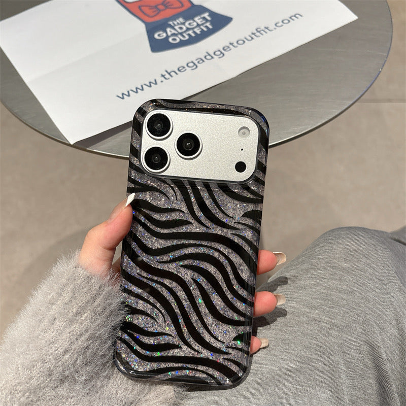 Chic Black & Silver Zebra Glitter Case – Bold Aesthetic Protective Cover