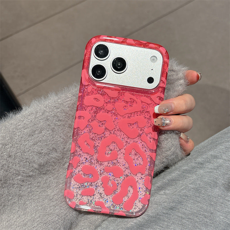 Pink Leopard Print Glitter Phone Case | Aesthetic Animal Print iPhone Cover