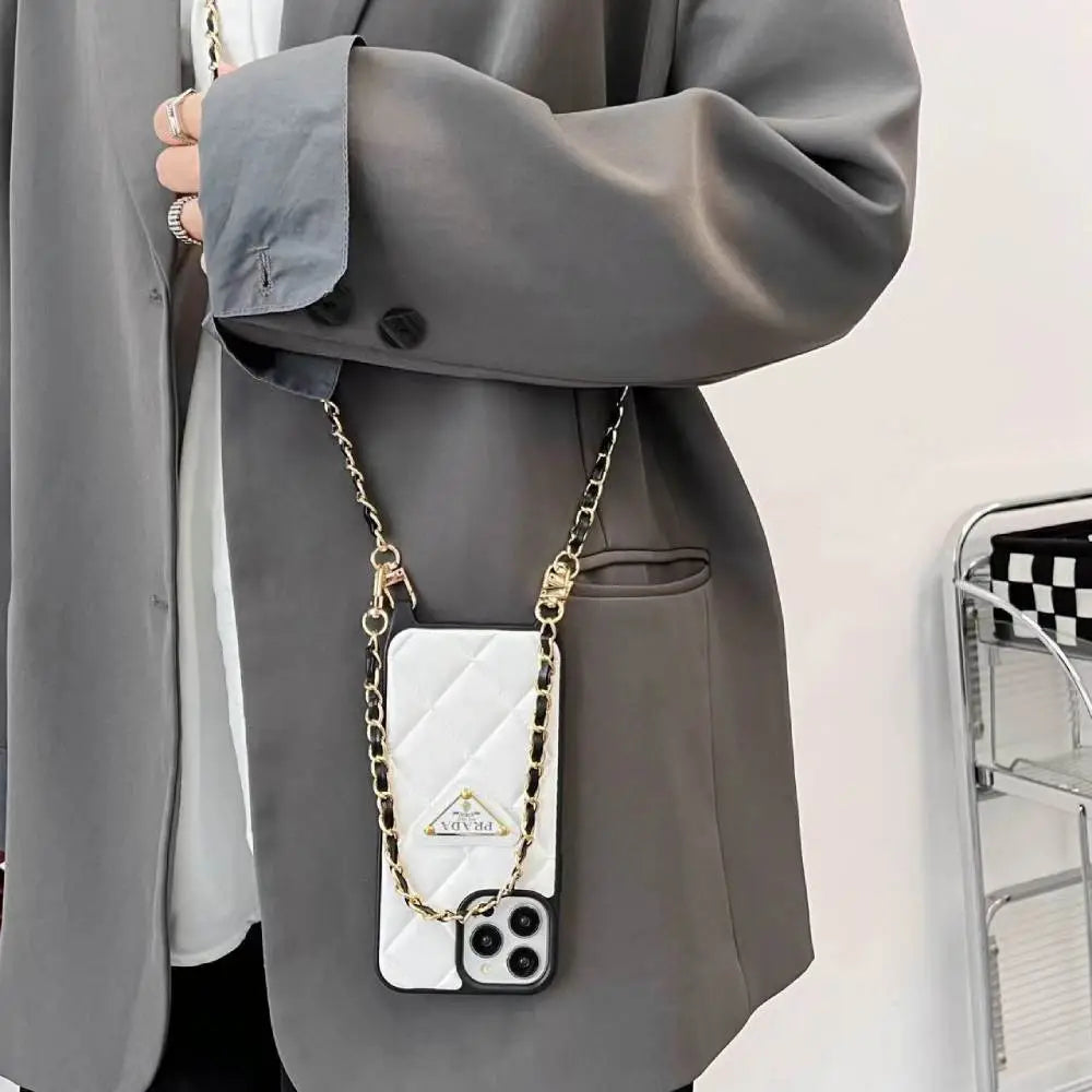 Quilted Elegance Phone Case Collection with Long Chain