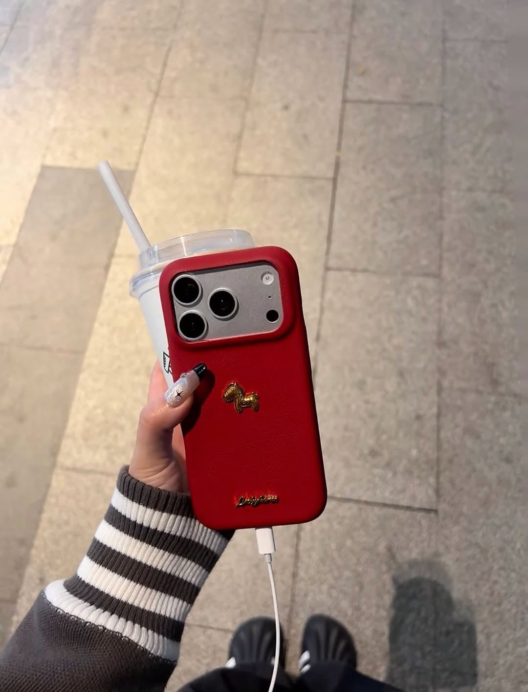 Premium Red Leather iPhone Case with Golden Horse | Slim & Stylish Cover