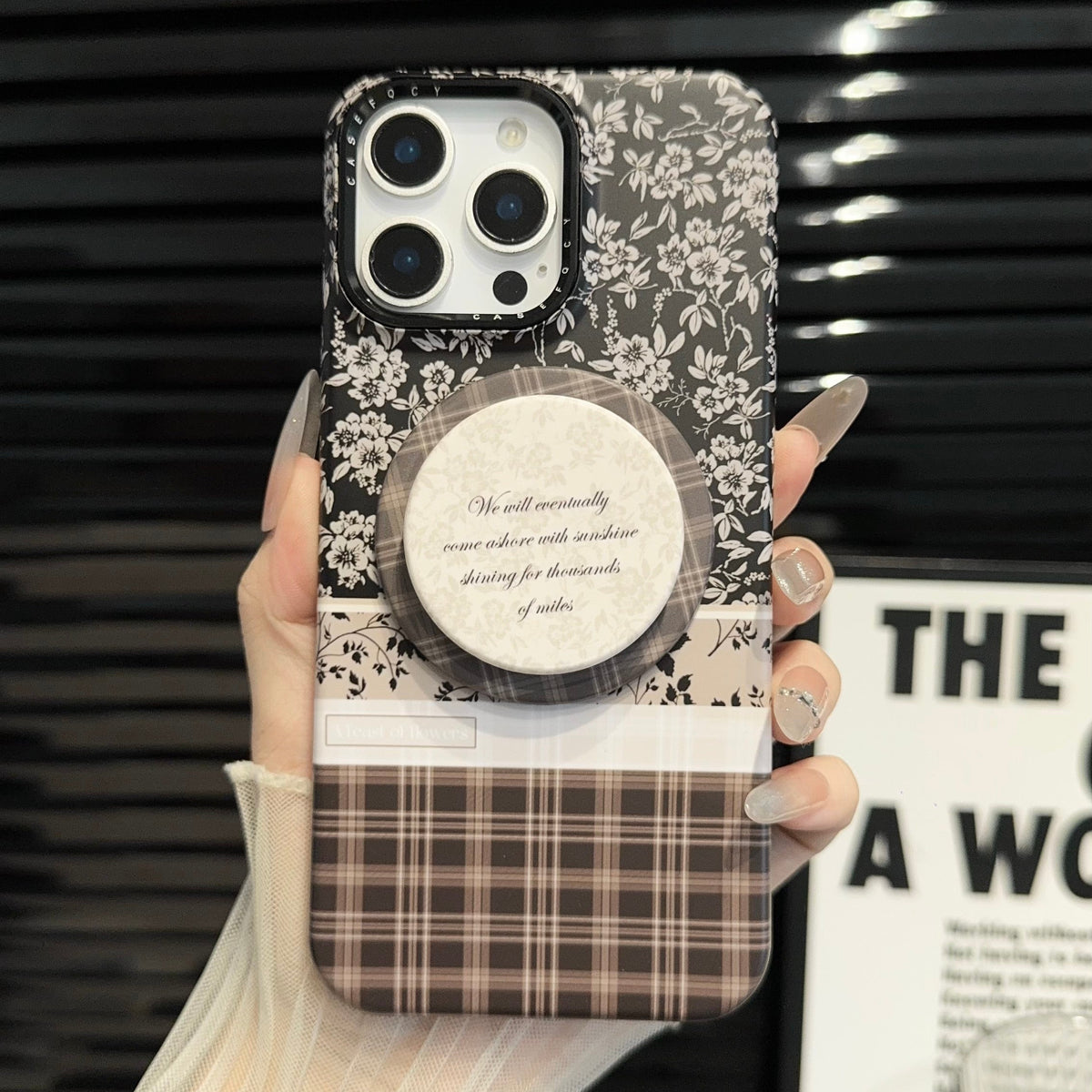 Brown Floral Plaid magnetic MagSafe iPhone Case – Soft Matte Cover with Grip Holder