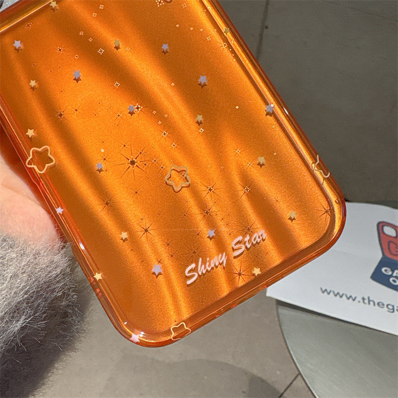 Orange Shiny Star Phone Case - Aesthetic Glitter iPhone Cover