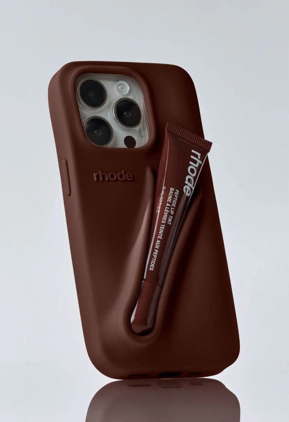 Soft Brown iPhone Case with Built-In Lip Balm Holder—Simple, Stylish, and Protective