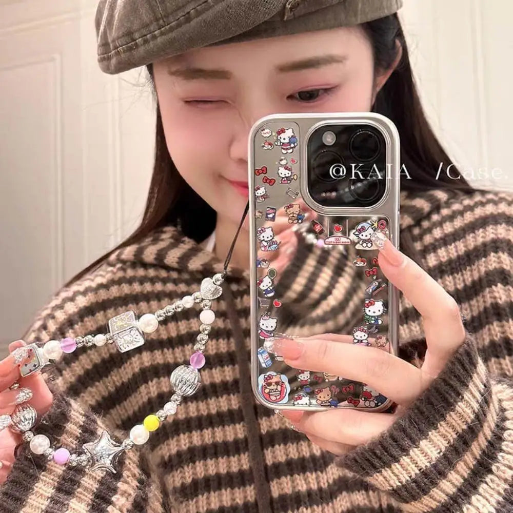 Hello Kitty Mirror iPhone Case with a Beaded Charm Strap