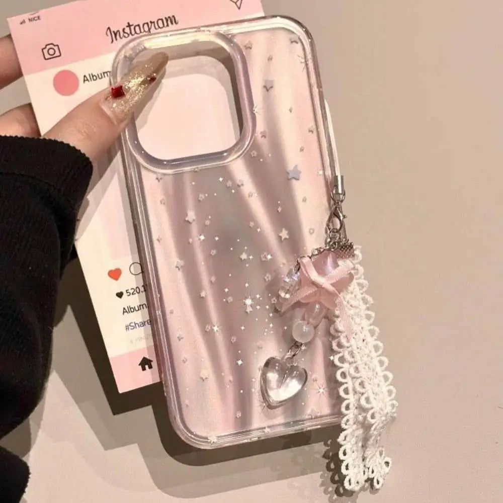 Pink 3D Stardust Case with Ribbon Pendant Charm