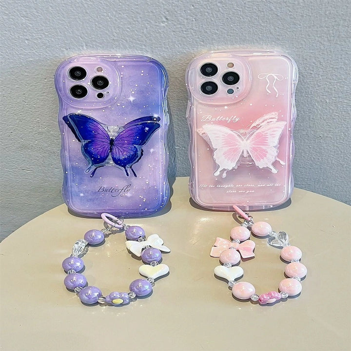 3D Pastel Butterfly Case With Pop Socket and Pendant Charm