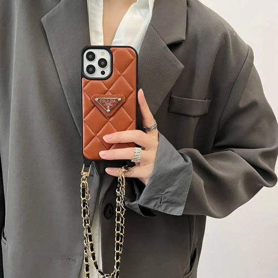 Quilted Elegance Phone Case Collection with Long Chain