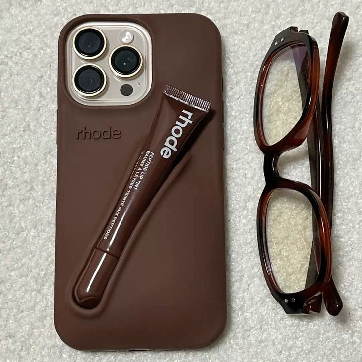 Soft Brown iPhone Case with Built-In Lip Balm Holder—Simple, Stylish, and Protective
