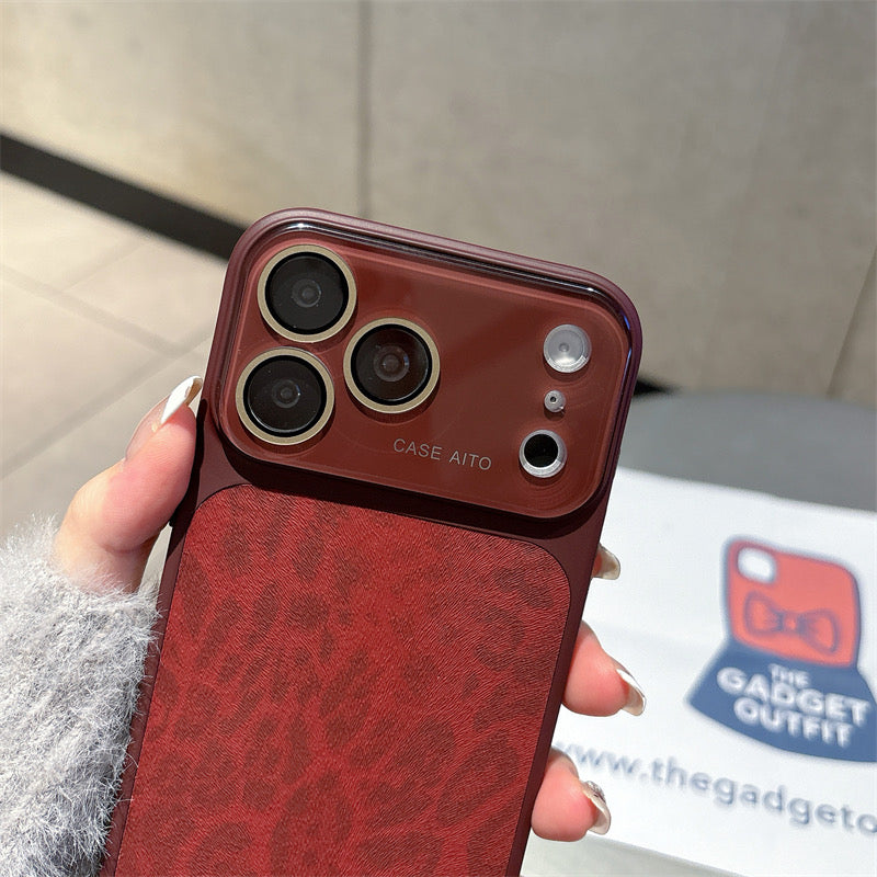Luxury Wine Red Leopard Print Case for iPhone | Elegant Slim Leather Cover