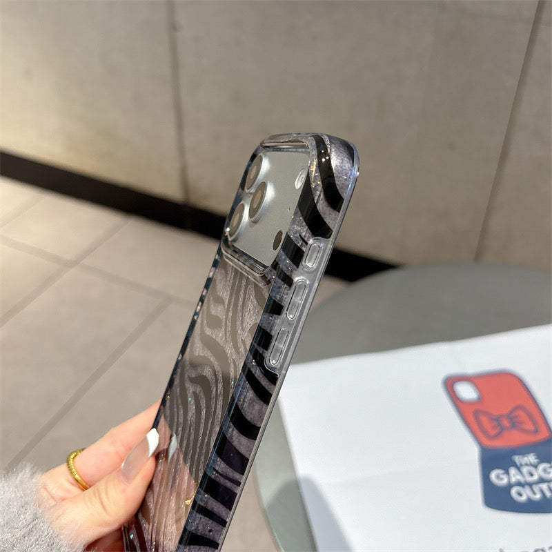 Chic Black & Silver Zebra Glitter Case – Bold Aesthetic Protective Cover