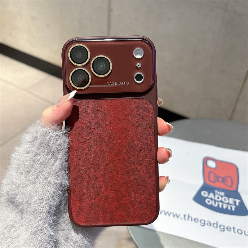 Luxury Wine Red Leopard Print Case for iPhone | Elegant Slim Leather Cover