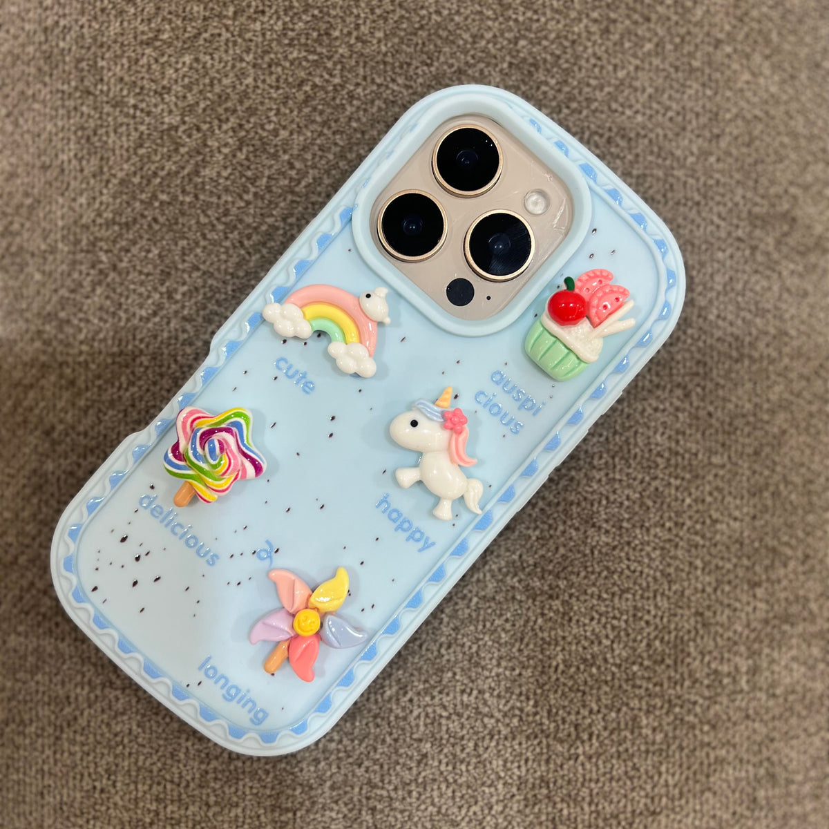 3D Kawaii Unicorn & Candy Phone Case – Cute Pastel Aesthetic Protective Cover