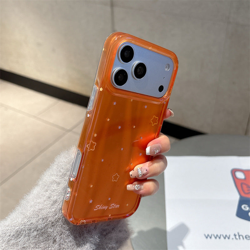 Orange Shiny Star Phone Case - Aesthetic Glitter iPhone Cover