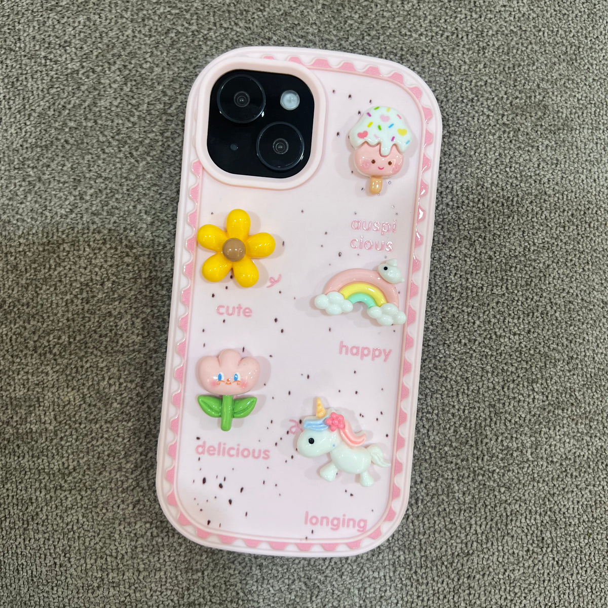 3D Kawaii Unicorn & Candy Phone Case – Cute Pastel Aesthetic Protective Cover