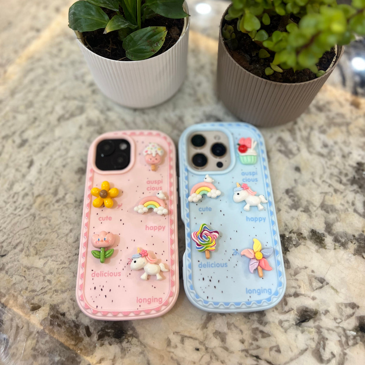 3D Kawaii Unicorn & Candy Phone Case – Cute Pastel Aesthetic Protective Cover