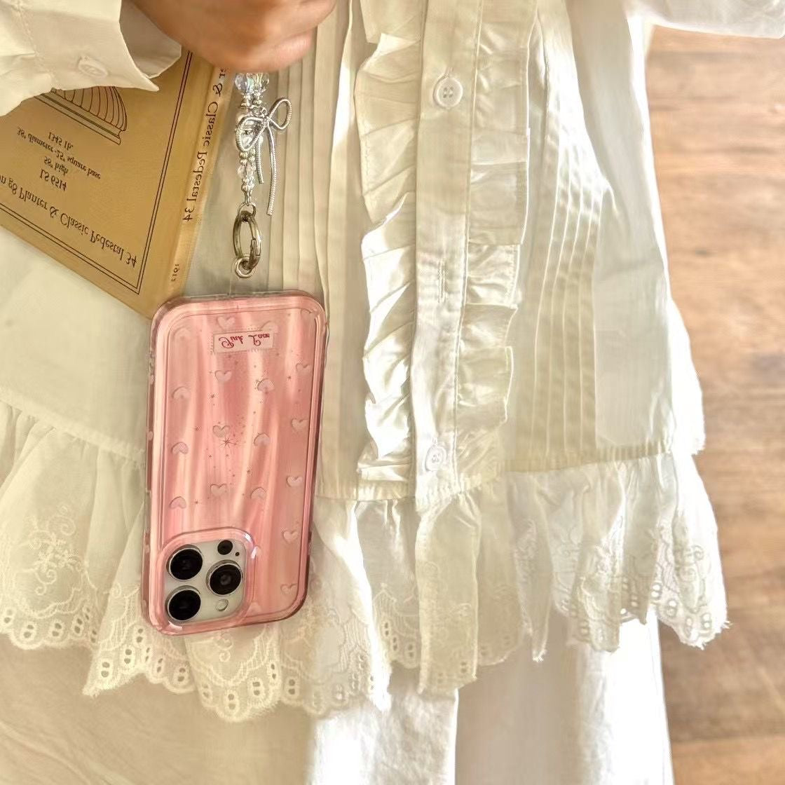 Pink Love Heart Case with Pearl String