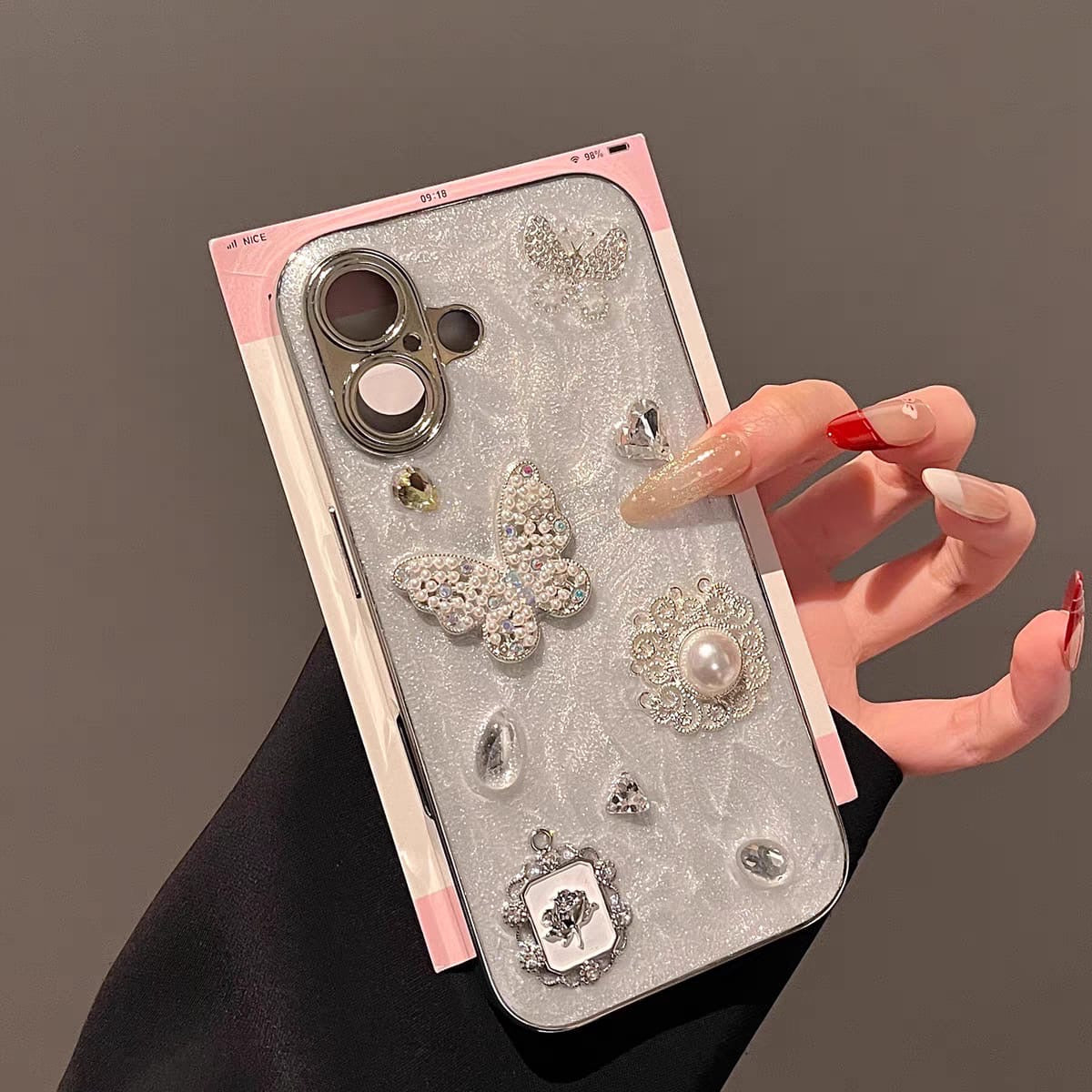 Elegant Pearl & Butterfly Glam Case