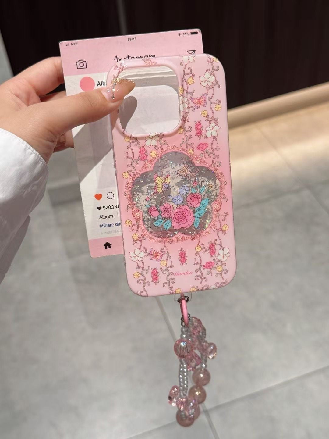 Blush Garden Bloom Case with Beaded Charm πΈβ¨
