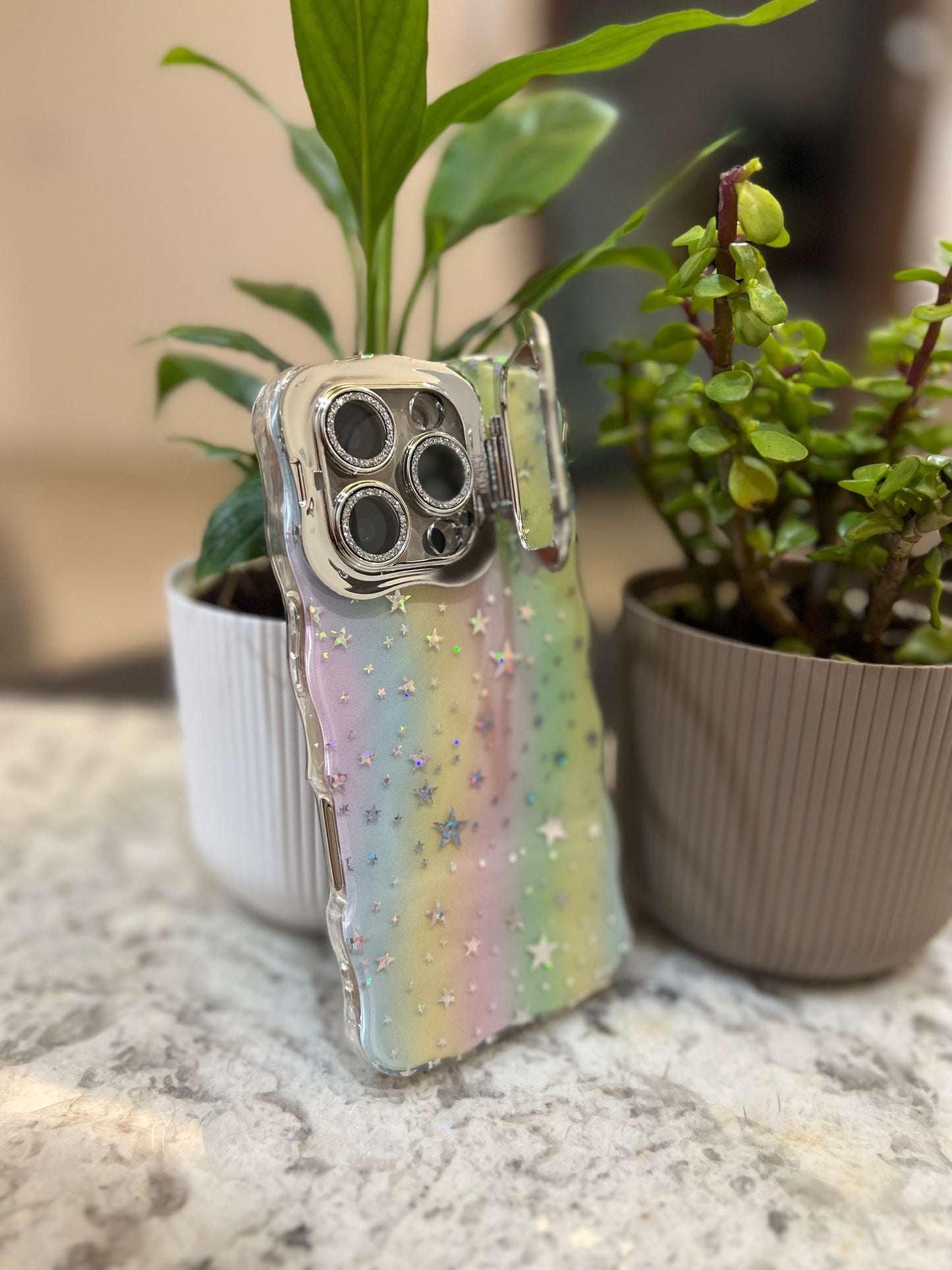 Holographic Pastel Starry Phone Case – Glitter Rainbow Protective Cover ✨🌈