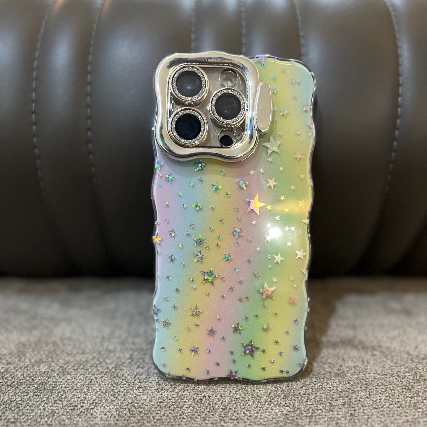 Holographic Pastel Starry Phone Case – Glitter Rainbow Protective Cover ✨🌈
