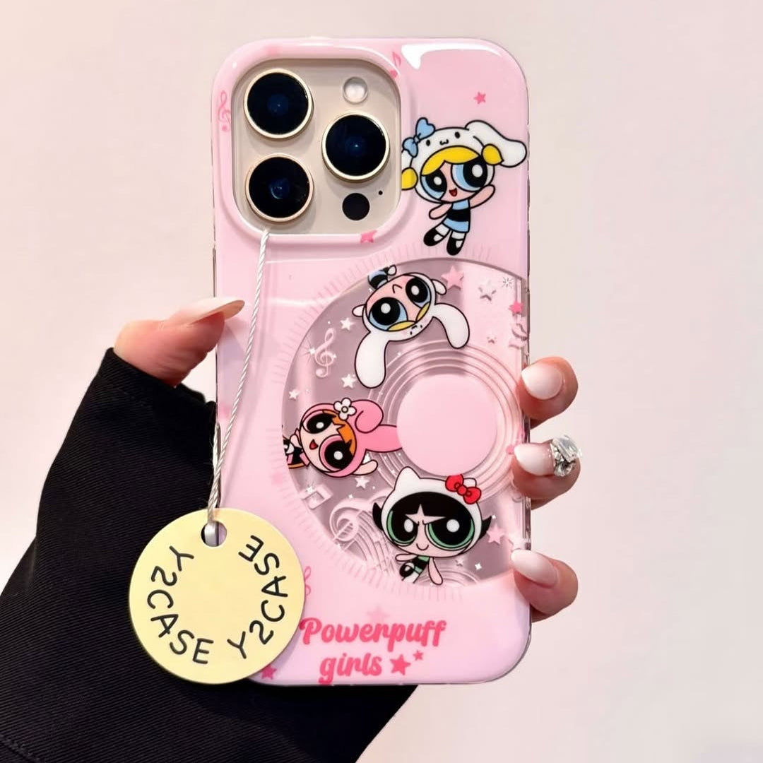 Cartoon Girls Pink Phone Case with Beaded Strap – Cute & Protective iPhone Cover