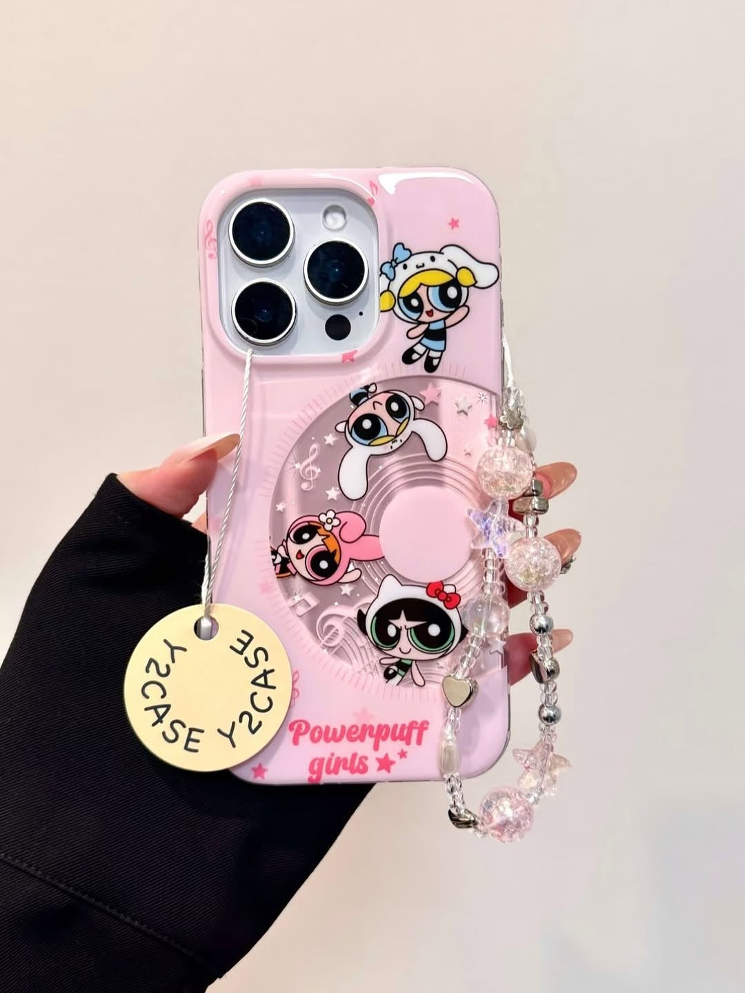 Cartoon Girls Pink Phone Case with Beaded Strap – Cute & Protective iPhone Cover