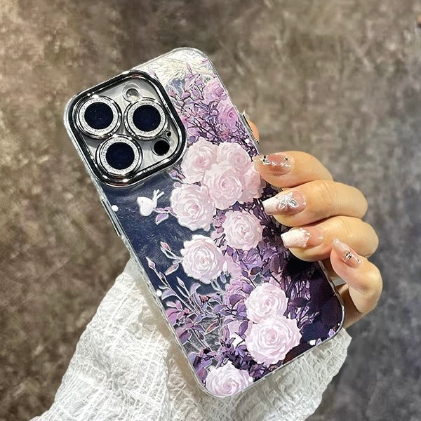 Elegant Floral iPhone Case with Hand Strap Chain – Shockproof, Stylish & Protective Cover