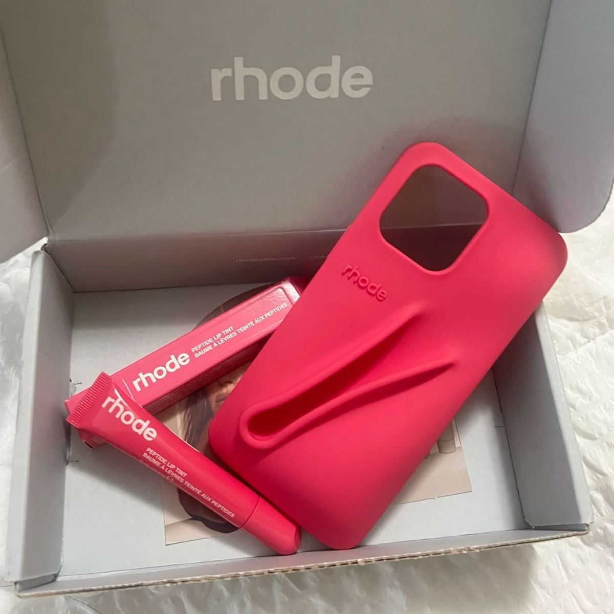 Hot Pink iPhone Case with Lip Tint & Gift Box – Stylish & Functional Set