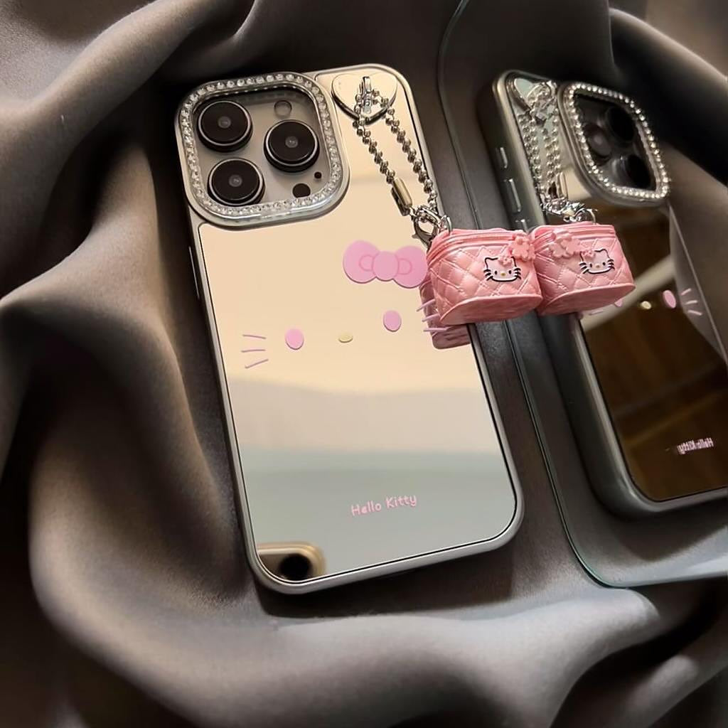 Cute Bow Mirror Phone Case with Chain Charm