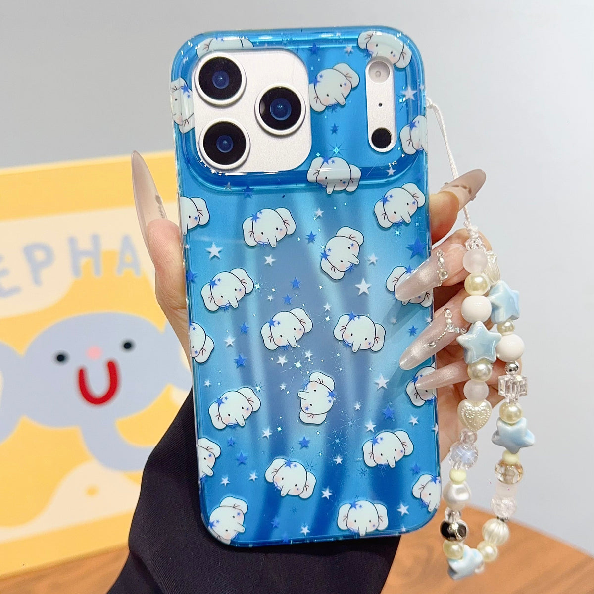 Adorable Blue Elephant Phone Case with Beaded Charm