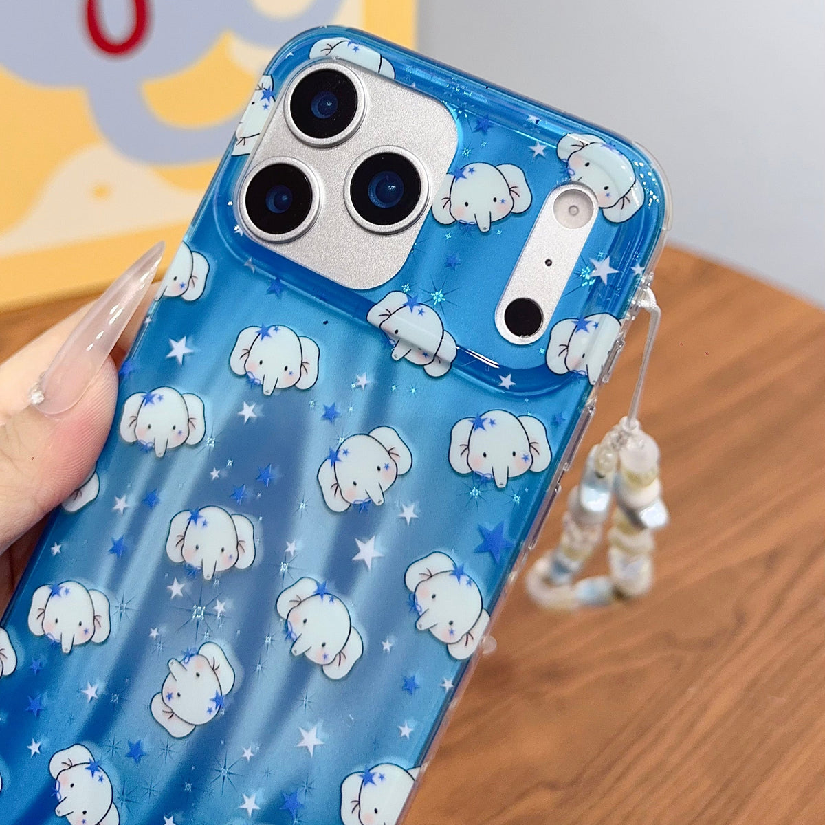 Adorable Blue Elephant Phone Case with Beaded Charm