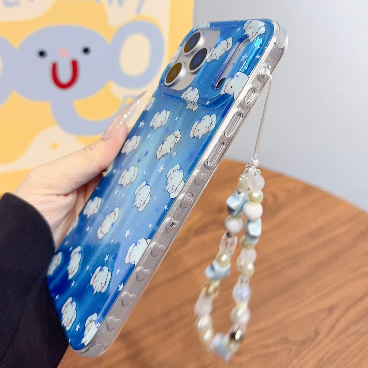 Adorable Blue Elephant Phone Case with Beaded Charm