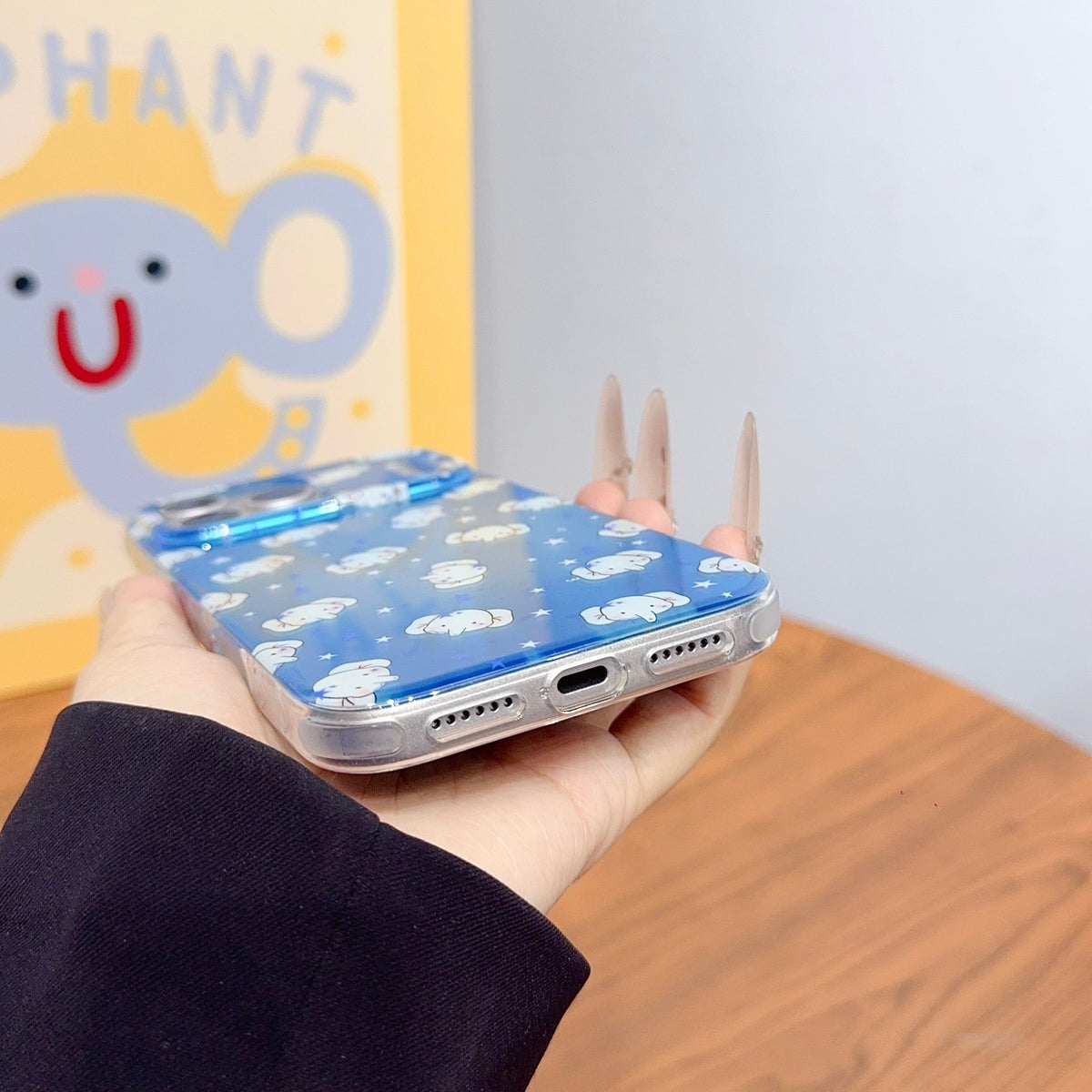 Adorable Blue Elephant Phone Case with Beaded Charm