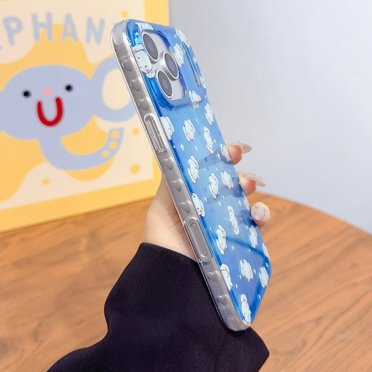 Adorable Blue Elephant Phone Case with Beaded Charm