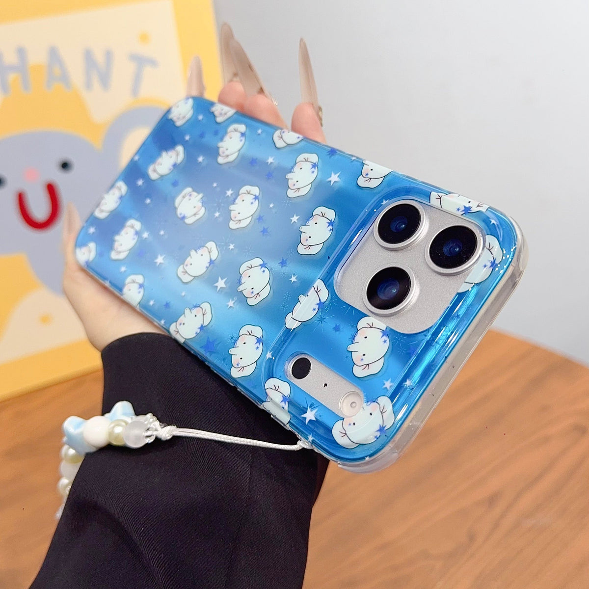Adorable Blue Elephant Phone Case with Beaded Charm