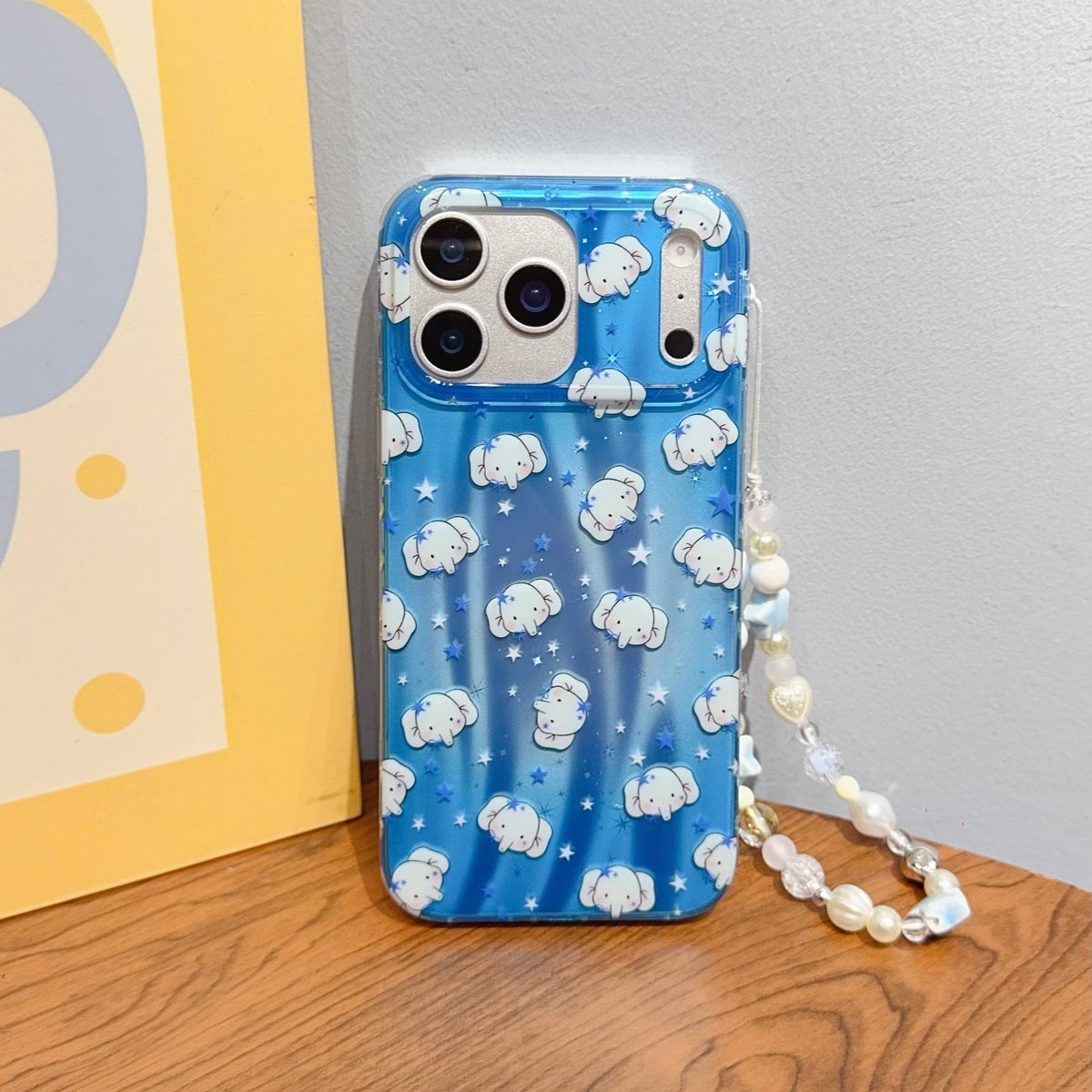 Adorable Blue Elephant Phone Case with Beaded Charm