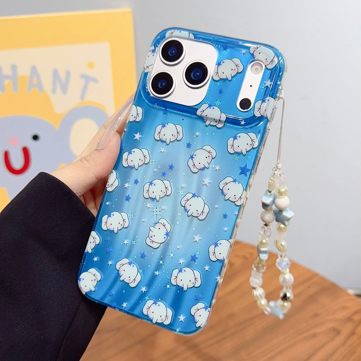 Adorable Blue Elephant Phone Case with Beaded Charm